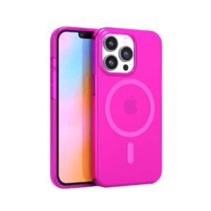 felony case - neon pink crystal clear phone case for iphone 13 pro max, compatible with magsafe - 360° shockproof protective cases designed for apple iphone 13 pro max
