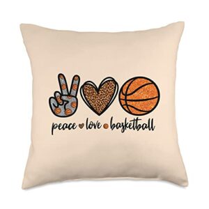 cute peace love leopard print gifts for women peace love leopard print for women basketball mom throw pillow, 18x18, multicolor