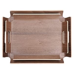 DAYUJIAN Walnut Ottoman Serving Trays (Set of 2) Rustic Wooden Food Serving tray with handles Farmhouse Decor Serving Platters-Large: 17.3 x13 x2"-Small: 15.6 x11.2 x2"