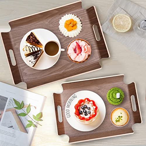 DAYUJIAN Walnut Ottoman Serving Trays (Set of 2) Rustic Wooden Food Serving tray with handles Farmhouse Decor Serving Platters-Large: 17.3 x13 x2"-Small: 15.6 x11.2 x2"