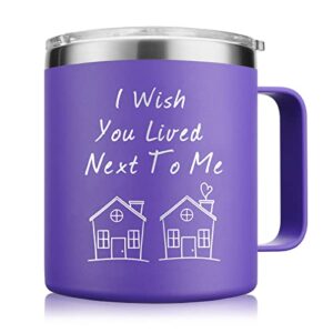 nowwish i wish you lived next door mug - birthday gifts for women friendship, best friend, long distance, female, bff - purple