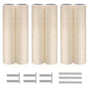 6 pack cat scratching post replacement, white hemp rope refill scratching post cat tree diy spare cat scratcher large cat tower refurbishment for indoor cats with m8 screws, 3.5 x 15.8 inches