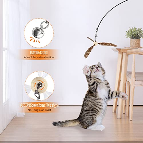 Jetczo Cat Feather Toys, Cat Wand Toys, Interactive Cat Toys with 3 Feather Refills, 30.7“ Steel Wheel with Feather Bell for Kitty Kitten (Windmill Feathers)