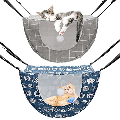 2 Pieces Cat Cage Hammock Hanging Pet Bed Double Layer Soft Plush Hanging Pet Bed Comfortable Hammock Bed for Indoor Cats Kitten Ferret Hamster Rabbit or Small Animals, 2 Styles (Cat and Plaid)