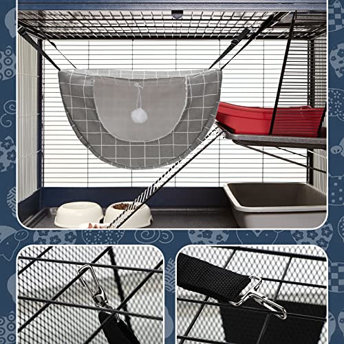 2 Pieces Cat Cage Hammock Hanging Pet Bed Double Layer Soft Plush Hanging Pet Bed Comfortable Hammock Bed for Indoor Cats Kitten Ferret Hamster Rabbit or Small Animals, 2 Styles (Cat and Plaid)