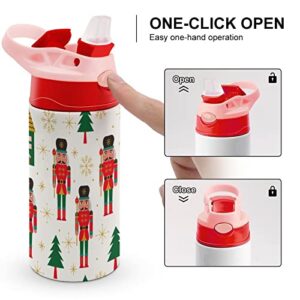 Kids Water Bottle, Christmas Nutcracker Tree Insulated Water Bottle Stainless Steel with Straw, Easy Open And Clean Leak Proof 17oz/ 500ml, Ideal for School Travel And Outdoor Activities