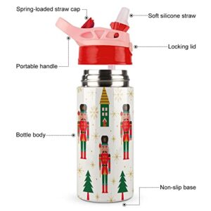 Kids Water Bottle, Christmas Nutcracker Tree Insulated Water Bottle Stainless Steel with Straw, Easy Open And Clean Leak Proof 17oz/ 500ml, Ideal for School Travel And Outdoor Activities