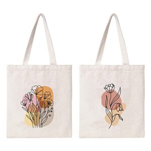kazova line flowers cotton canvas bags reusable tote bag grocery shopping bag minimalist art shoulder bags girls bags boho book bag