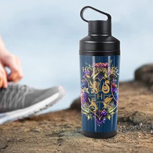 Harry Potter OFFICIAL Hogwarts Multi-Colored Floral Crest 18 oz Insulated Water Bottle, Leak Resistant, Vacuum Insulated Stainless Steel with 2-in-1 Loop Cap