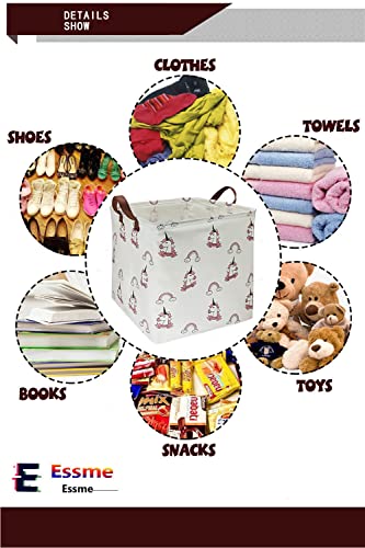 ESSME 3PACK Square Storage Bin,Cotton Fabric Laundry Baskets,Collapsible Waterproof Toy Storage Bin with Handles for Family Storage,Shelf Baskets,Bedroom(Rainbow Unicorns)