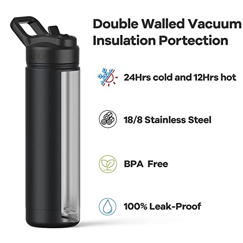 Arslo Insulated Sport Bottle With Straw Lid, Stainless Steel Water Bottles Double Walled, Vacuum Thermo Mug,Metal Water Bottle Insulated Keeps Water Cold