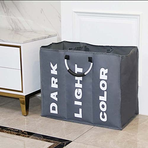 Laundry Hamper 3 Section with 3 Mesh Laundry Bags Divided Laundry Basket with Handles Collapsible Organizer Waterproof Oxford Dirty Clothes Storage for Bedroom, Laundry Room Dark Grey