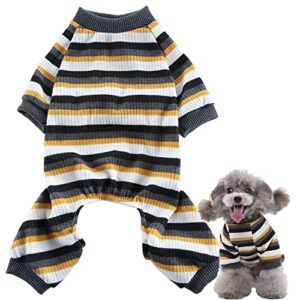 loyalfurry dog pajamas for small dogs pjs clothes soft striped sleeper outfit for pet doggie cat christmas holiday wear (medium, gray)