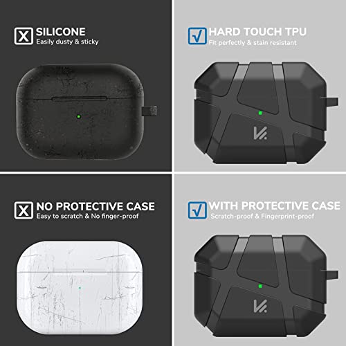 KMMIN AirPods Pro 2nd Generation Case, Airpod Pro Case Cover for Apple AirPods Pro 2nd /1st Gen 2023/2022/2019 Rugged Shockproof Protective Military Case with Keychain [Front LED Visible]-Black