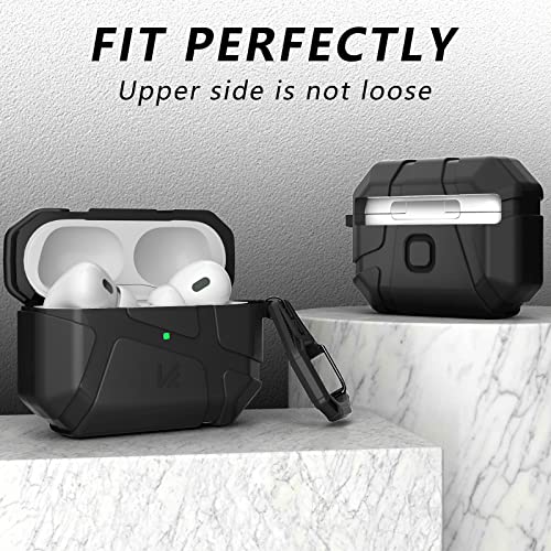 KMMIN AirPods Pro 2nd Generation Case, Airpod Pro Case Cover for Apple AirPods Pro 2nd /1st Gen 2023/2022/2019 Rugged Shockproof Protective Military Case with Keychain [Front LED Visible]-Black