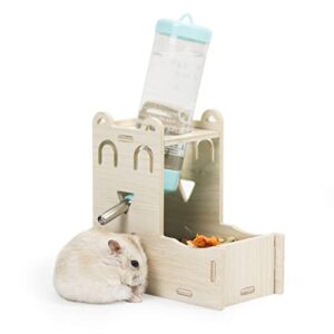 Wooden Hamster Water Bottle Stand,Small Animal Water Dispenser 125ml Drinking with Bottle Food Container Base Food Bowl for Dwarf Hamster Mouse Rat Hedgehog (H01)