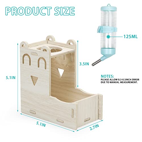 Wooden Hamster Water Bottle Stand,Small Animal Water Dispenser 125ml Drinking with Bottle Food Container Base Food Bowl for Dwarf Hamster Mouse Rat Hedgehog (H01)