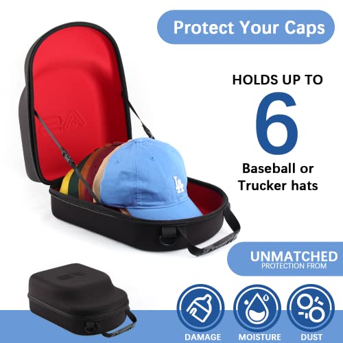 Anysiny Hat Travel Case for Baseball Caps-Hats Storage Box Cap Carrier with Carrying Handle&Shoulder Strap,Hat Case Organizer Holder Protects up to 6 Hats for Travelling Home Storage (Red)
