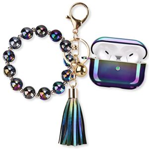 airspo airpods pro 2nd generation case cover clear lasher hard pc protective case colorful airpod pro 2 cover skin compatible with bling bead bracelet keychain ( glittery purple)