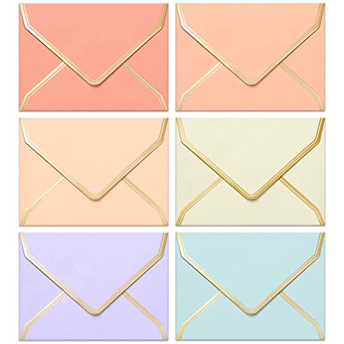 Invitation Envelopes, 30-Pack 5x7 Envelopes for Invitations, Gold Foil Bordered Colored Envelopes, A7, 5 1/4 x 7 1/4 Inches, 6 Pastel Colors