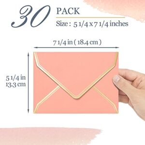 Invitation Envelopes, 30-Pack 5x7 Envelopes for Invitations, Gold Foil Bordered Colored Envelopes, A7, 5 1/4 x 7 1/4 Inches, 6 Pastel Colors