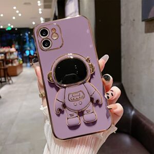 aigomara 6d plating astronaut hidden stand case cover for iphone 11 women astronaut folding bracket kickstand iphone case with camera protector soft tpu shockproof bumper 6.1 in 2019 - purple