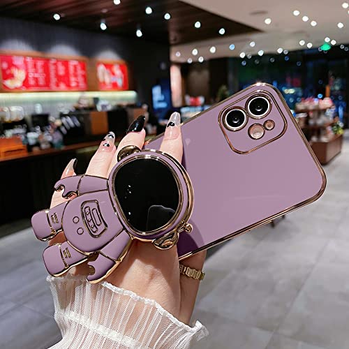 AIGOMARA 6D Plating Astronaut Hidden Stand Case Cover for iPhone 11 Women Astronaut Folding Bracket Kickstand iPhone Case with Camera Protector Soft TPU Shockproof Bumper 6.1 in 2019 - Purple