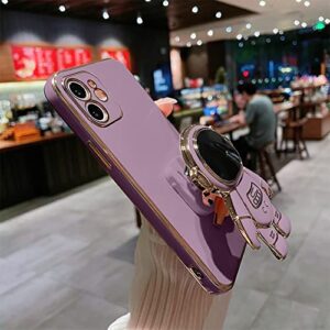 AIGOMARA 6D Plating Astronaut Hidden Stand Case Cover for iPhone 11 Women Astronaut Folding Bracket Kickstand iPhone Case with Camera Protector Soft TPU Shockproof Bumper 6.1 in 2019 - Purple