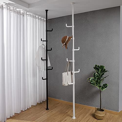 ADKINC Adjustable Laundry Pole 6-Tier Standing Clothes Drying Rack Coat Hanger DIY Floor to Ceiling Tension Rod Storage Organizer for Clothes, Hats, Bags, for Indoor, Balcony, Living Room, Bed Room