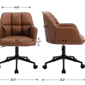 Modern PU Leather Office Chair, Height Adjustable Comfy Desk Chair with Wheels, 18.3” Wide Swivel Armchair for Living Room Home Office Computer, Brown