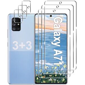 [3+3 pack]galaxy a71 5g screen protector+camera lens protector, 9h hardness tempered glass, anti scratch, hd clear, easy installation, bubble free, screen protector for samsung galaxy a71 5g/4g/5g uw