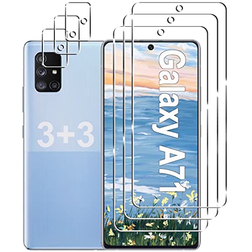 [3+3 Pack]Galaxy A71 5G Screen Protector+Camera Lens Protector, 9H Hardness Tempered Glass, Anti Scratch, HD Clear, Easy Installation, Bubble Free, Screen Protector for Samsung Galaxy A71 5G/4G/5G UW