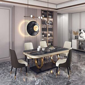 POVISON Dining Table, Black Modern Dining Table for 6, 63'' Rectangular Dining Table with Marble Top for Kitchen & Dining Room, with Unique Stable Luxury Pedestal