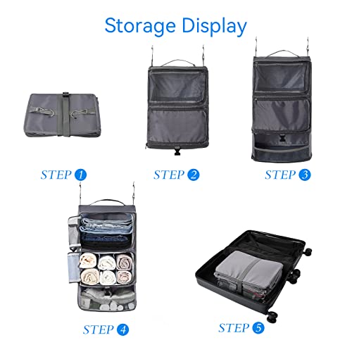 Surblue Hanging Travel Shelves Compression Packing Cube for Carry-on Luggage Suitcase Collapsible with Extension Layer Large Capacity, Grey, XL