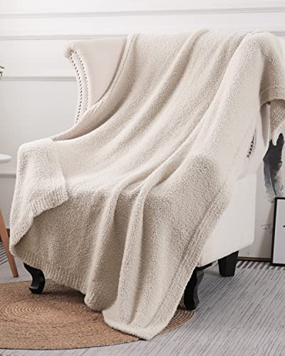 Panku Super Soft Cozy Knit Throw Blanket for Couch and Bed, Knitted Luxury Reversible Cozy Warm Fleece Blanket Throw Camel, Plush Fluffy and Fuzzy Solid Blankets for Women 50x60 Inches Khaki