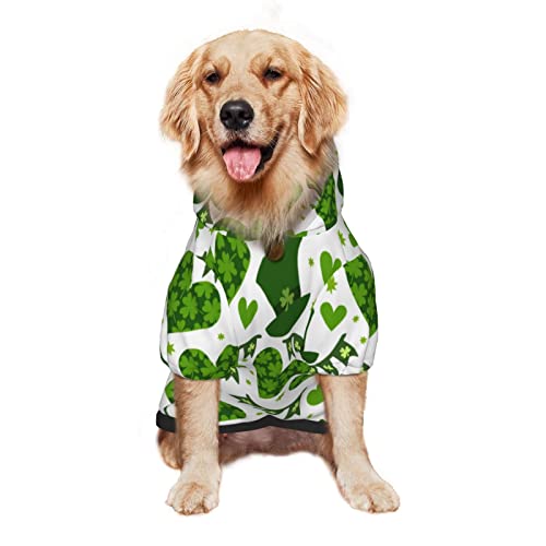 St. Patrick's Day Clover Leaves Dog Hoodie Sweater for Dogs Pet Clothes with Hat and Pocket for Medium Large Dogs M