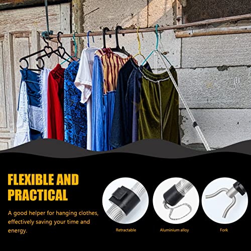 Angoily Extend Reaching Stick Retractable Clothesline Prop Closet Pole Stick Outdoor Telescoping Utility Pole Hook Clothes Drying Pole Outdoor Coat Hanger for Drying Dressing Telescoping Closet Rod