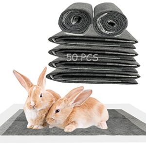 MUYG Disposable Rabbit Pee Pads,50PCS 17.7"x23.6" Pet Pees Pad,Cage Black Carbon Liner,Super Absorbent Leak Proof Cushion Reduce Odor Bunny Training Accessories for Kitten Puppy Hamster Hedgehog(Gray)