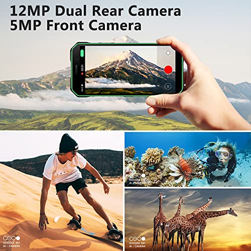 DOOGEE S51 Rugged Smartphone Unlocked, Android 12 4GB+64GB Waterproof Cell Phone, 12MP + 8MP AI Camera, 6.0" HD+ Screen 5180mAh Battery Dual SIM 4G Global Unlocked Rugged Phone NFC GPS OTG FM, Black
