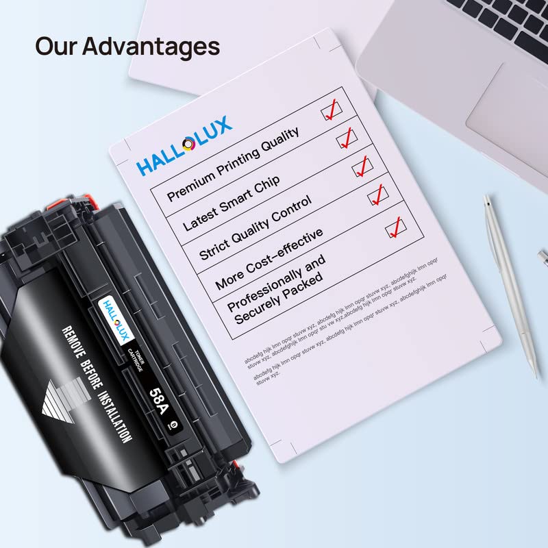 HALLOLUX 58A CF258A Toner Cartridge (No Chip) Replacement for HP 58A CF258A 58X CF258X Toner Cartridge Compatible with Laserjet Pro M404n M404dn M404dw MFP M428fdw M428dw M428fdn Printer 2 Black