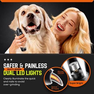 LOPSIC Dog Nail Grinder with 2 LED Lights, 2-Speed Powerful Rechargeable Dog Nail Trimmers and Clipper Kit Ultra Quiet Painless Dog Nail Clipper for Small Large Dogs Cats Claw Care,2 Grinding Wheels