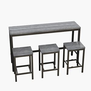 habitrio dining room set, rectangular sturdy steel frame grey finished wood panel board tabletop dining table with 3 counter height stools with footrest, fit for kitchen, pub