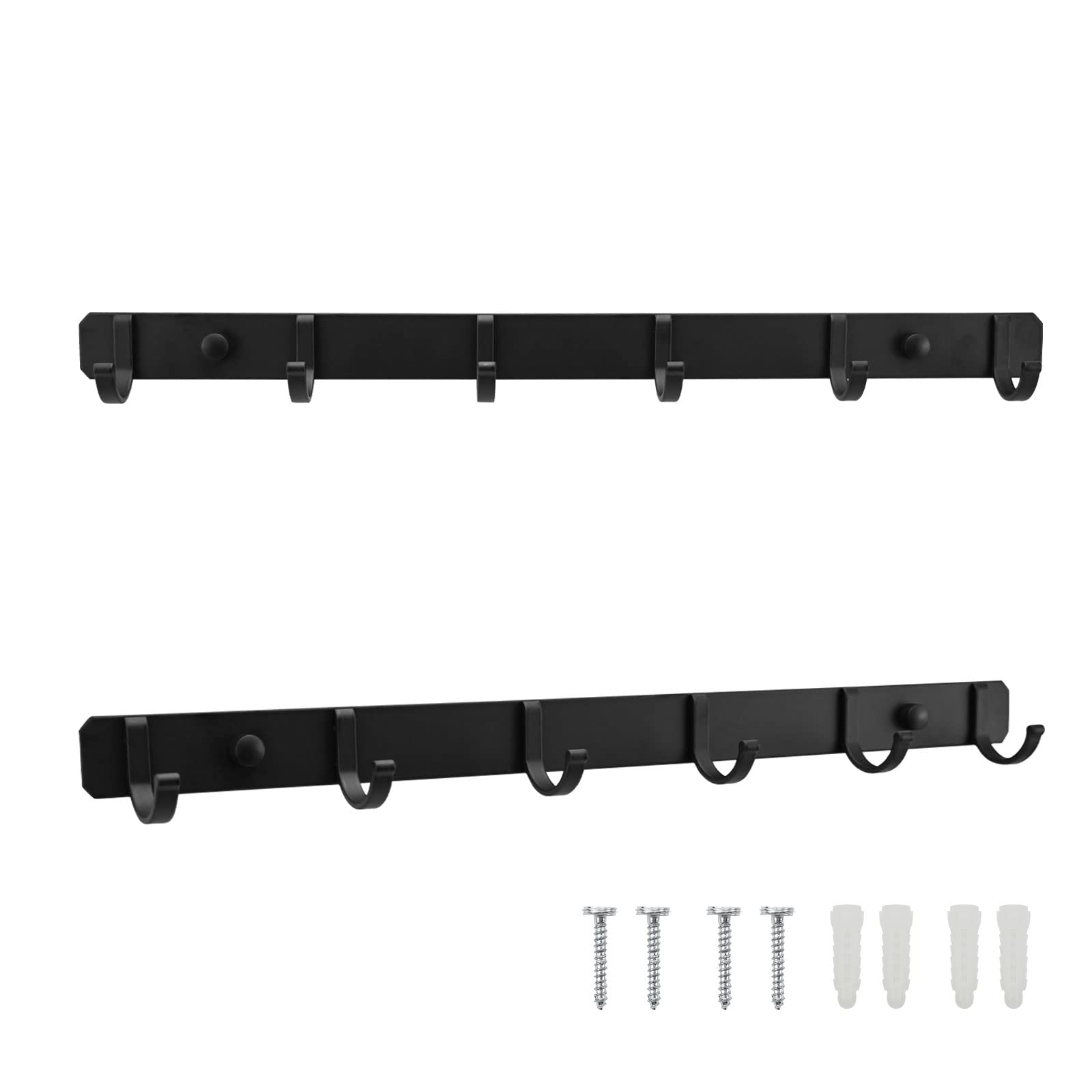 Potaosey 2PC Black Wall Coat Rack, Wall Mounted Coat Rack with 6 Sliding Hook,Sliding Coat Rack Wall Mounted,Metal Coat Hooks Rail for Coat Hat Key Bathroom Entryway