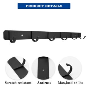 Potaosey 2PC Black Wall Coat Rack, Wall Mounted Coat Rack with 6 Sliding Hook,Sliding Coat Rack Wall Mounted,Metal Coat Hooks Rail for Coat Hat Key Bathroom Entryway