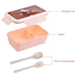 G-Ahora Versatile 2-Compartment Bento Boxes, Cartoon Lunch Box, Leak-Proof Lunchbox Bento Box with Utensil Set for Dining Out, Work, Picnic (LBOX KIT)