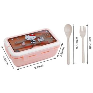 G-Ahora Versatile 2-Compartment Bento Boxes, Cartoon Lunch Box, Leak-Proof Lunchbox Bento Box with Utensil Set for Dining Out, Work, Picnic (LBOX KIT)