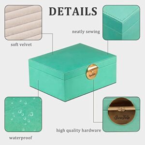 BareTulip Jewelry Organizer Box Large Jewelry Box for Women with 2 Layers Leather Jewelry Box for Necklaces and Bracelets Rings Earrings Watches Green