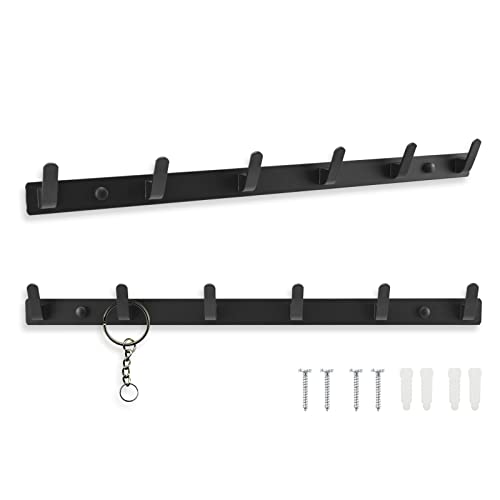 Potaosey 2-Pack Black Wall Coat Rack, Wall Mounted Coat Rack with 6 Hook,Modern Style Coat Rack Wall Mounted,Metal Coat Hooks Rail for Coat Hat Key Bathroom Bedroom Hotel Entryway