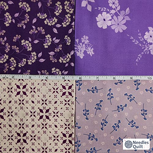 Needles Quilt Studio - Fat Quarter & Jelly Roll Bundle Pack (Amethyst Garden) | Cotton Strips Bundles for Quilting - Jelly Rolls for Quilting Fabrics Quilters & Sewing Precuts Cloth for Quilts