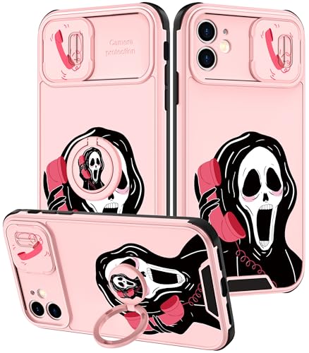 Goocrux (2in1 for iPhone 12 Case Skull Skeleton Women Girls Cute Girly Phone Cover Cool Funny Gothic Design with Slide Camera Cover+Ring Holder Teen Cases for iPhone12 6.1''